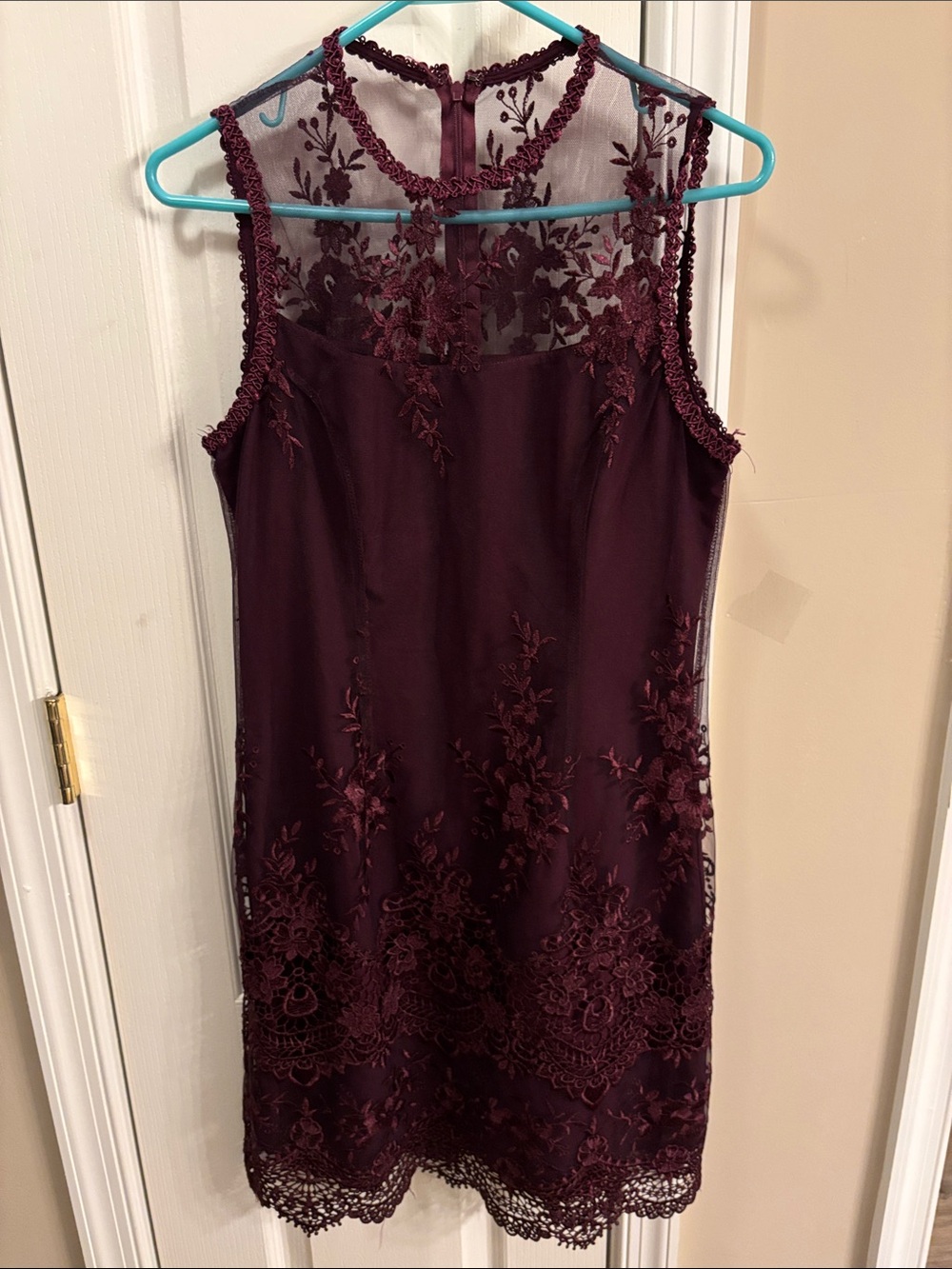 Nanette Lepore Burgundy Lace-Overlay Mini Dress